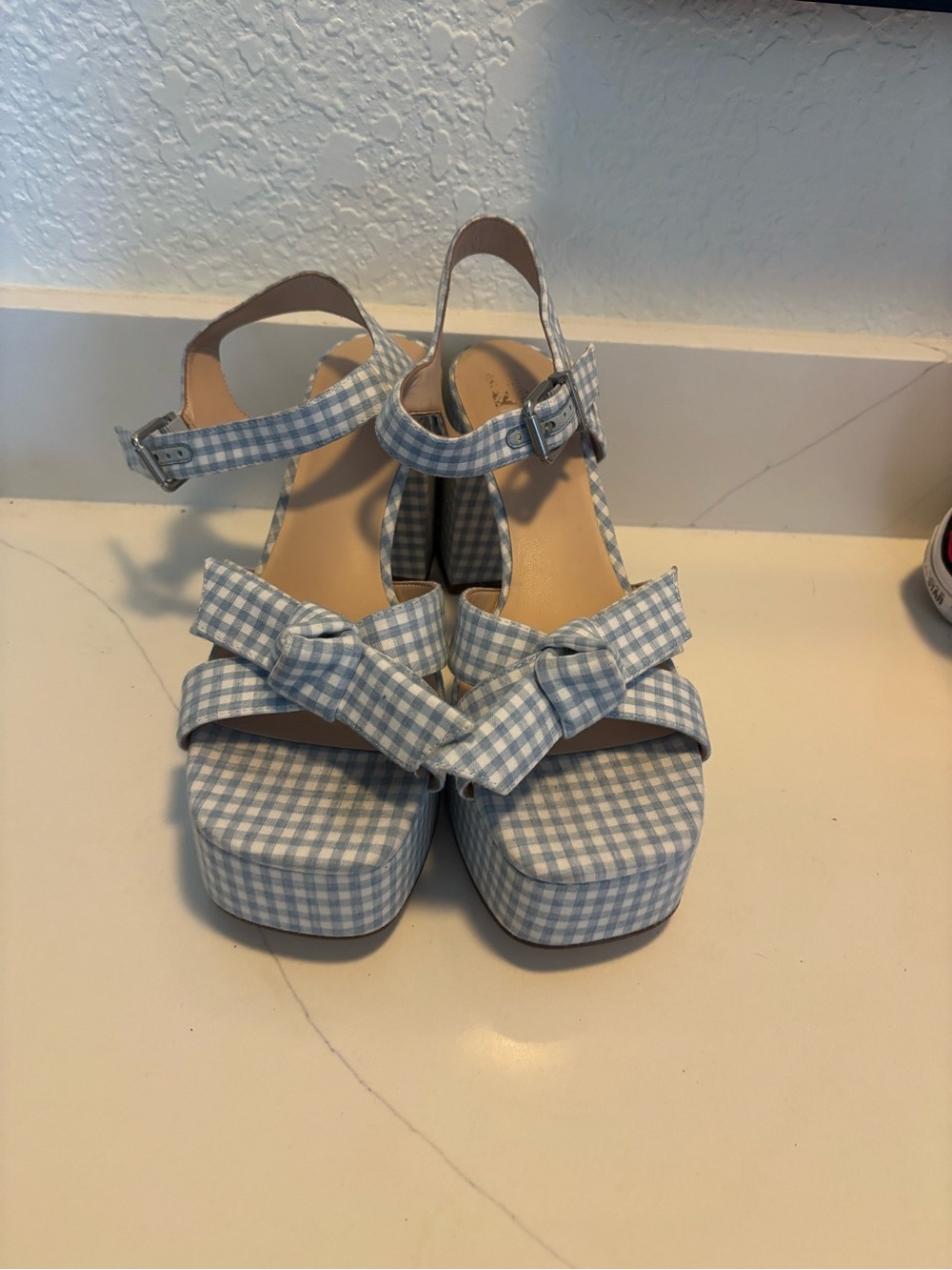 Charles & Keith Anika Gingham Knot-Bow Platform Sandals EU 41/ US 11